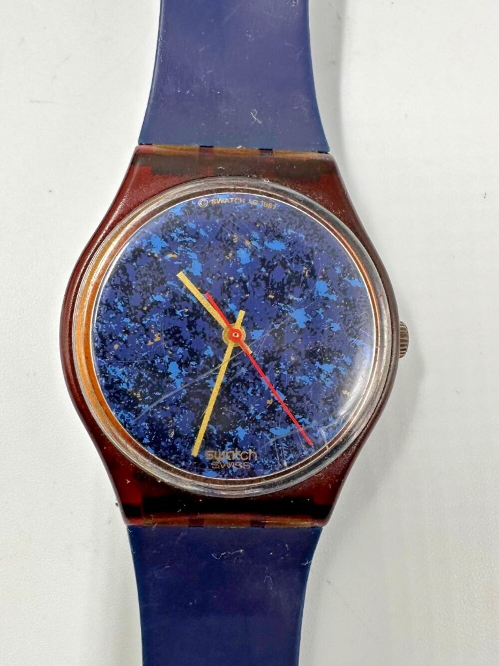 Swatch Lazuli Watch Men 33mm Blue Dial Swiss GF101 New Battery 9"